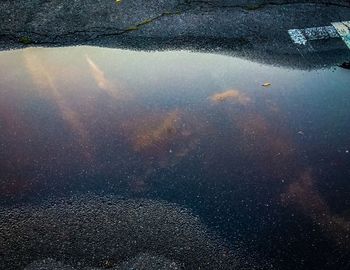 High angle view of puddle on road