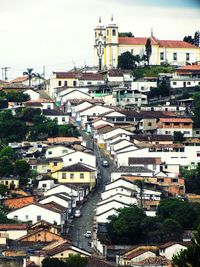 High angle view of town against sky