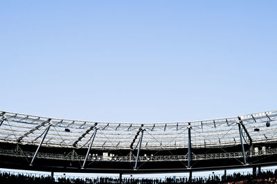 Low angle view of buildings against clear blue sky