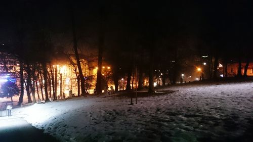 Illuminated street lights at night