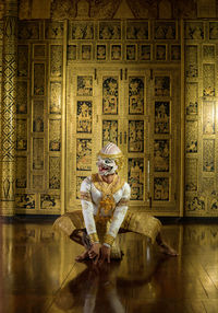 Khon, is a classic thai dance in a mask. this is hanuman with costumes as the king's soldier.