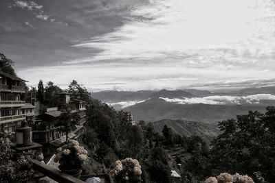 High angle view of buildings against sky