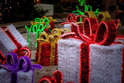 Close-up of illuminated christmas tree