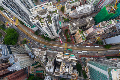 High angle view of buildings in city