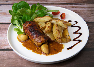 Close-up of food in plate on table