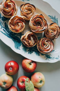 High angle view of apples on table