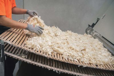 High angle view of man preparing food