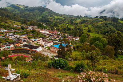 High angle view of town