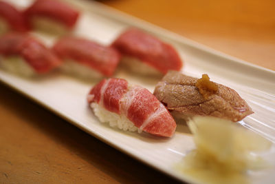 Close-up of dessert in plate on table