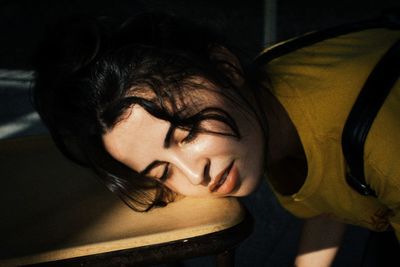 Close-up portrait of woman sleeping