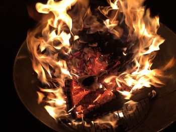 High angle view of bonfire at night