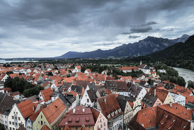 High angle shot of füssen townscape against sky