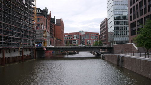 River in city against sky