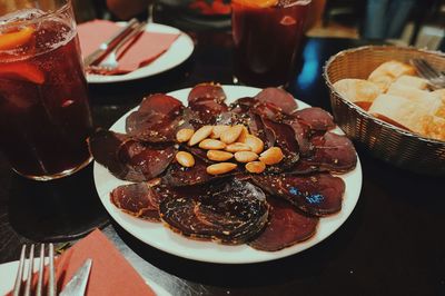 Close-up of dessert in plate on table