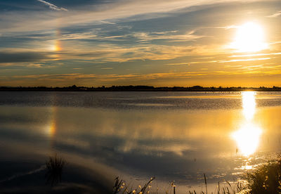 Scenic view of lake against sky during sunset