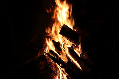 Close-up of fire in the dark