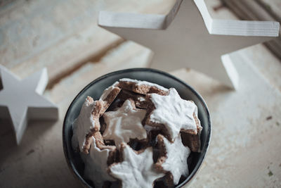 Close-up of bowl full of biscuits