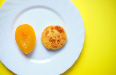 High angle view of breakfast served on table