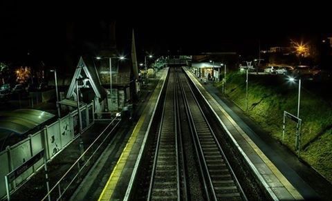 Railroad track at night
