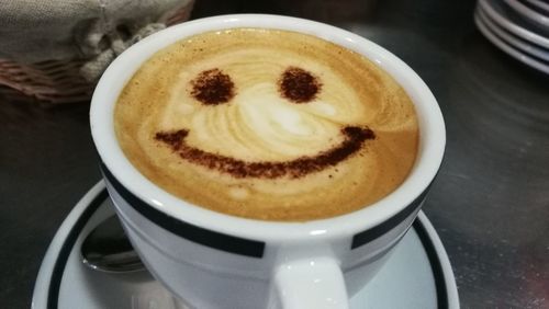 High angle view of cappuccino on table