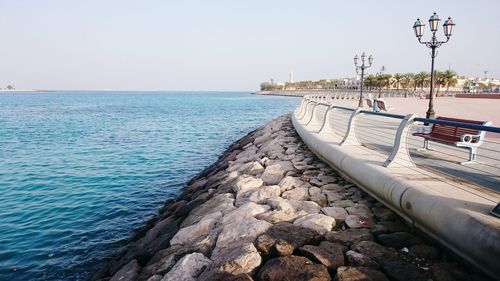 Scenic view of sea against clear sky