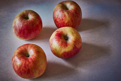 High angle view of apples on table