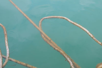 High angle view of rope tied to swimming pool