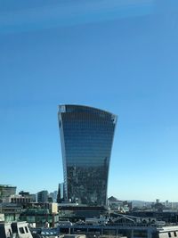 Modern buildings against clear blue sky