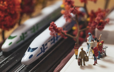 High angle view of toys on table