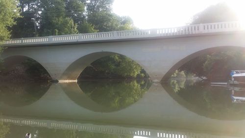 Built structure with reflection of trees in foreground