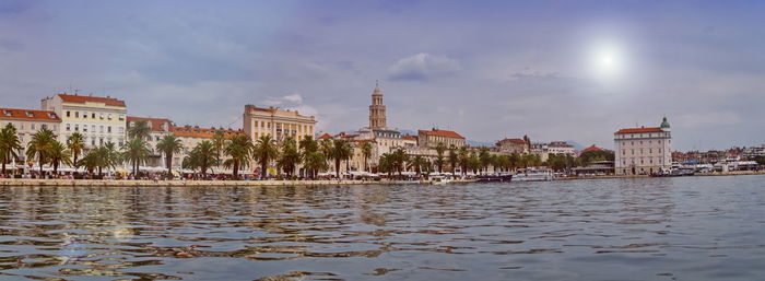 Riva waterfront, houses and cathedral of saint domnius, dujam, duje, bell tower, split, croatia