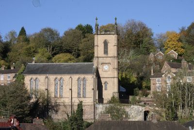 Exterior of historic building against clear sky