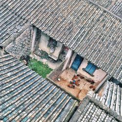 High angle view of houses roof