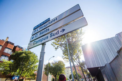 Low angle view of information sign against sky