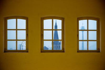 View of building through window