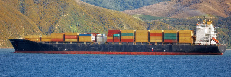 High angle view of ship in sea