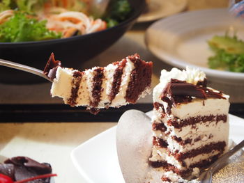 Close-up of cake in plate on table