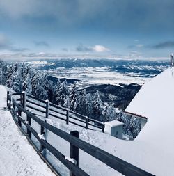 Scenic view of snow covered mountain against sky