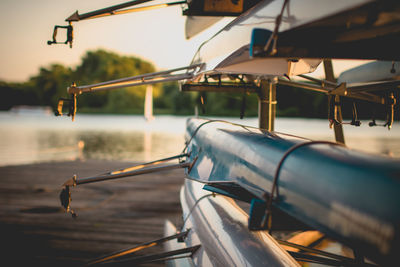 Boats on rack at beach