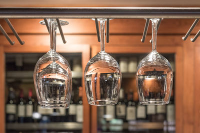 Close-up of wine hanging in row