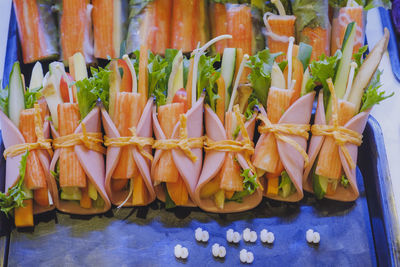 High angle view of vegetables for sale in market