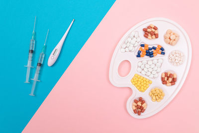 High angle view of food on table