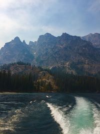 View of lake with mountain range in background