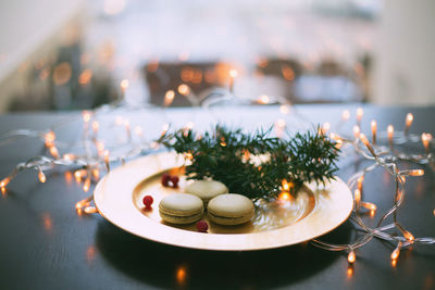 Close-up of christmas decoration on table