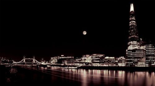 Illuminated buildings in city at night