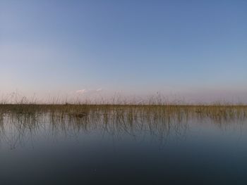 Scenic view of lake against sky during sunset