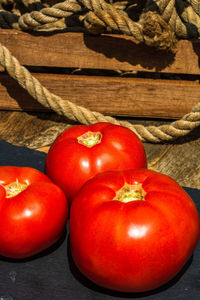 High angle view of tomatoes on table