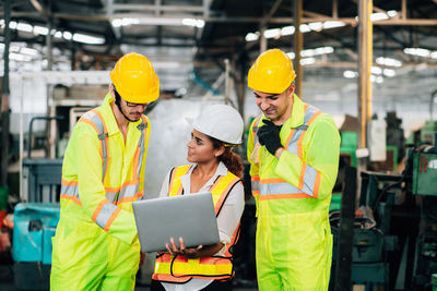 People working in city