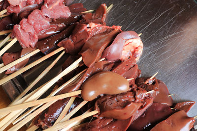 High angle view of meat in plate