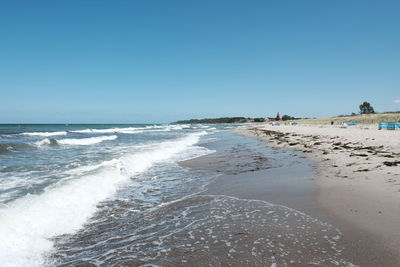 Scenic view of beach against clear sky